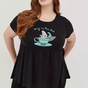 NWT Torrid/Disney "Alice In Wonderland" Babydoll Top - Cotton Black